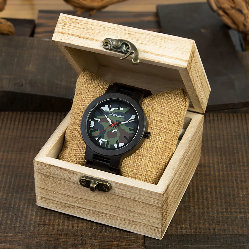 BOBO BIRD Men Wood Timepieces Luxury Stylish Ebony Male Quartz Watches Military Chronograph In Gift Box relogio masculino V-R16