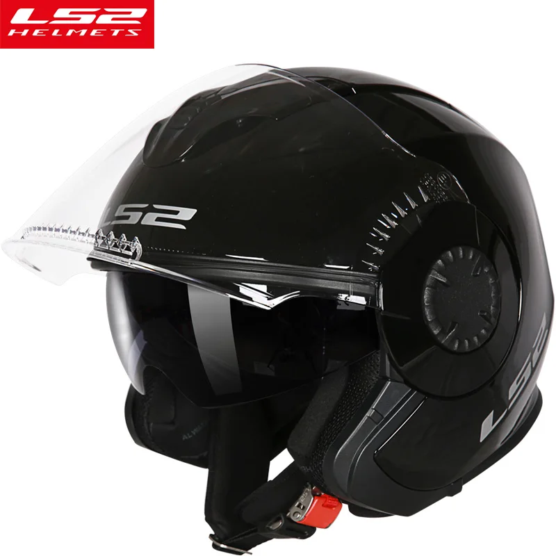 LS2 OF570 Ретро мото rcycle шлем с открытым лицом с внутренними пиками солнцезащитные линзы мото rbike скутер мото шлем для мужчин Винтаж vesap ECE - Цвет: Gloss Black