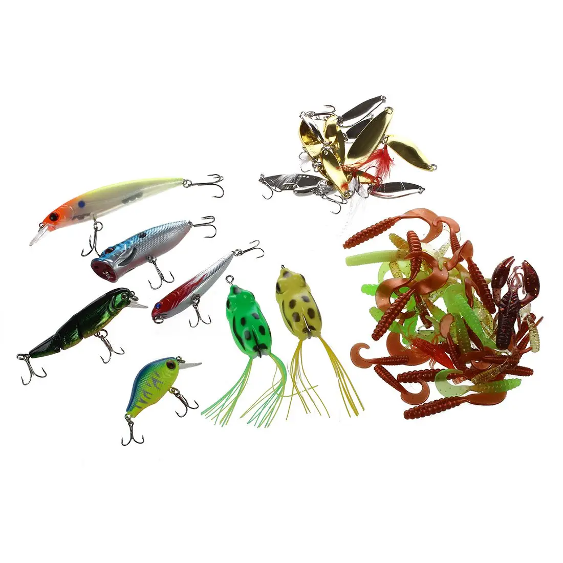 

New 108pcs Portable artificial lures kit for fishing hard soft baits Minnow Spoon Popper Crank shrimp Jig Hook