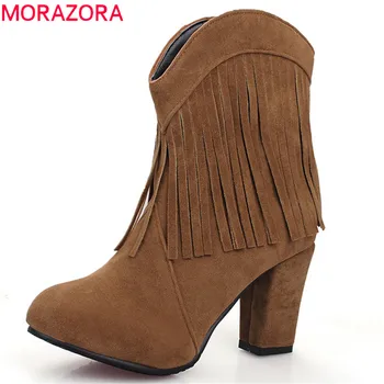 

MORAZORA 2020 wholesale big size 33-47 ankle boots women round toe autumn winter boots slip on tassel fashion high heels shoes