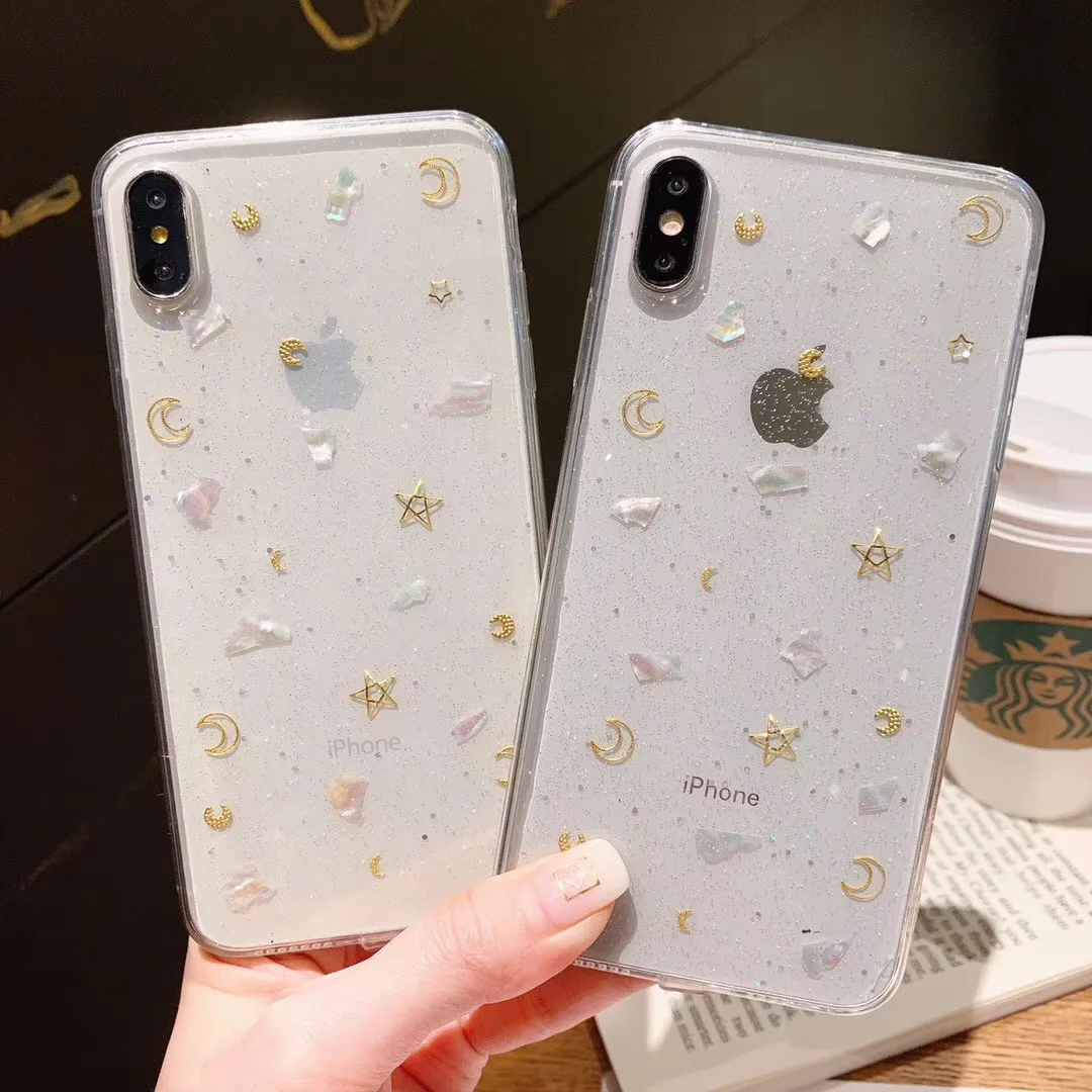 Модные блестящие прозрачные мягкие чехлы для телефонов iPhone 7 8 Plus X XR XS Max 6 6S