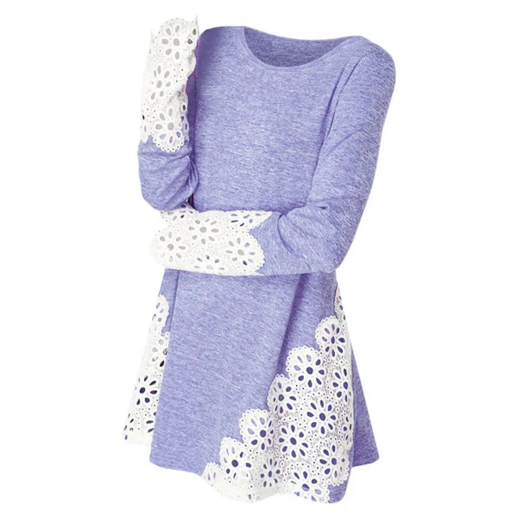 round neck patchwork lace plain tunic
