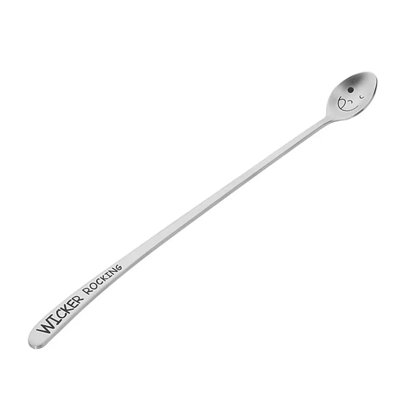 

Stainless Steel Smile Long Handle Spoon Milk Tea Coffee Stirrer Silver Teaspoon Ice Cream Cake Dessert Serving Scoop Coffeeware