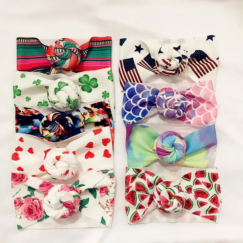 

20pc/lot Newborn Floral Print Round Knot Headbands,Spring Summer Mermaid Donuts Turban Head wraps for Children Girls Headwear