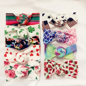 

20pc/lot Newborn Floral Print Round Knot Headbands,Spring Summer Mermaid Donuts Turban Head wraps for Children Girls Headwear