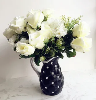 

Big Rose Bunch Flower Fake Rose with Hydrangea Cream Color for Wedding Bride Bouquet Artificiao Decorative Flowers