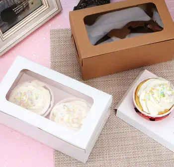 

10Pcs/Lot Kraft Paper Macaroon Packing Box Transparent Window Muffin Cake Box Baking Boxes Cupcakes Wedding Party Gift