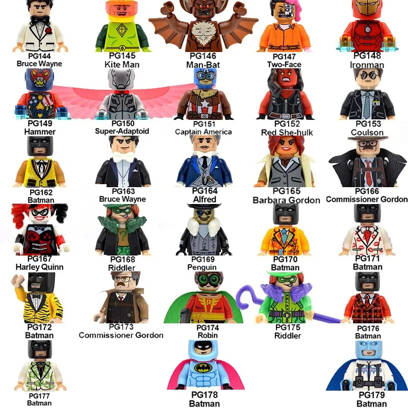 

20pcs/lot Bruce Wayne Batman Kite Man Two-Face Ironman Captain America Riddler Building Blocks Bricks Toys for Children