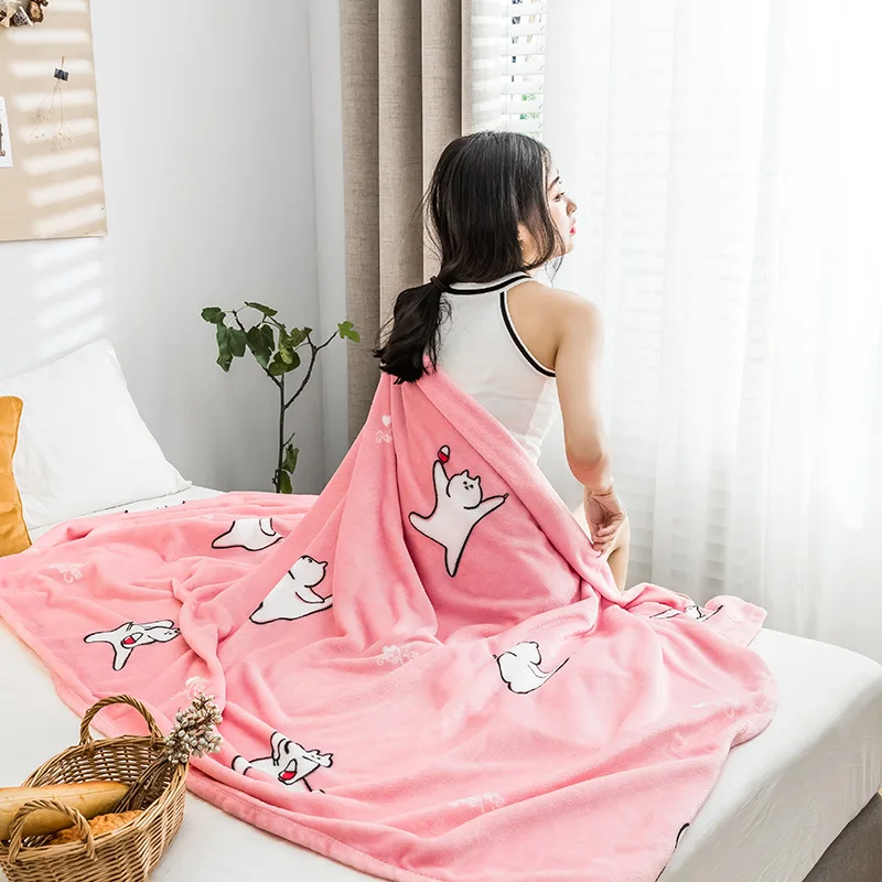 LREA теплое флисовое покрывало розовый кот на кровати зимние украшения для дома теплые мягкие одеяла для дивана