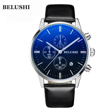 

BELUSHI 523 Luxury Quartz Wristwatches Shock Resistant Genuine Leather Strap Simple Male/Men Business Watches Relogio Masculino