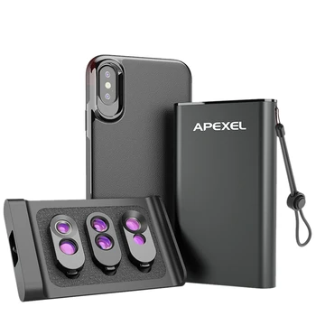 

APEXEL Dual Lenses Phone Camera Lens Kit Fisheye Wide Macro Telephoto Zoom Add-On Lens With Back Phone Case For Iphone X Xs Ma