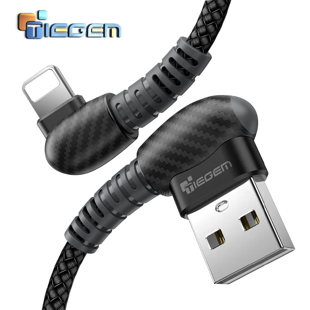 TIEGEM 90 градусов USB кабель для iphone 8 7 6 plus 6s 5 5S se X ipad 2 mini Кабели быстрой зарядки провод