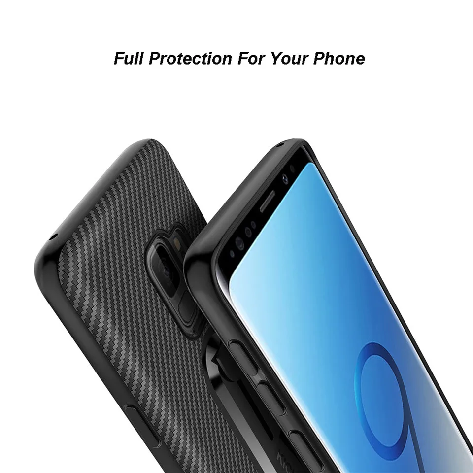 Luxury Carbon Fiber Ring Kickstand Phone Back Case For SAMSUNG Note 9 Note 8 S9+ S8 Plus S7 Edge Soft TPU Shockproof Stand Cover (6)