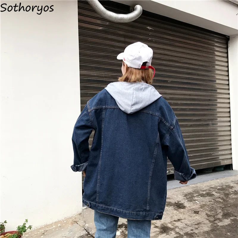 Женские куртки с капюшоном осенние однобортные простые универсальные корейские стильные куртки в стиле Харадзюку женские трендовые Ulzzang свободные Студенческие
