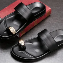 Натуральная кожа мужские Римские сандалии Вьетнамки черный мужской Повседневные шлепанцы обувь размер 43 летние босоножки пляжная обувь