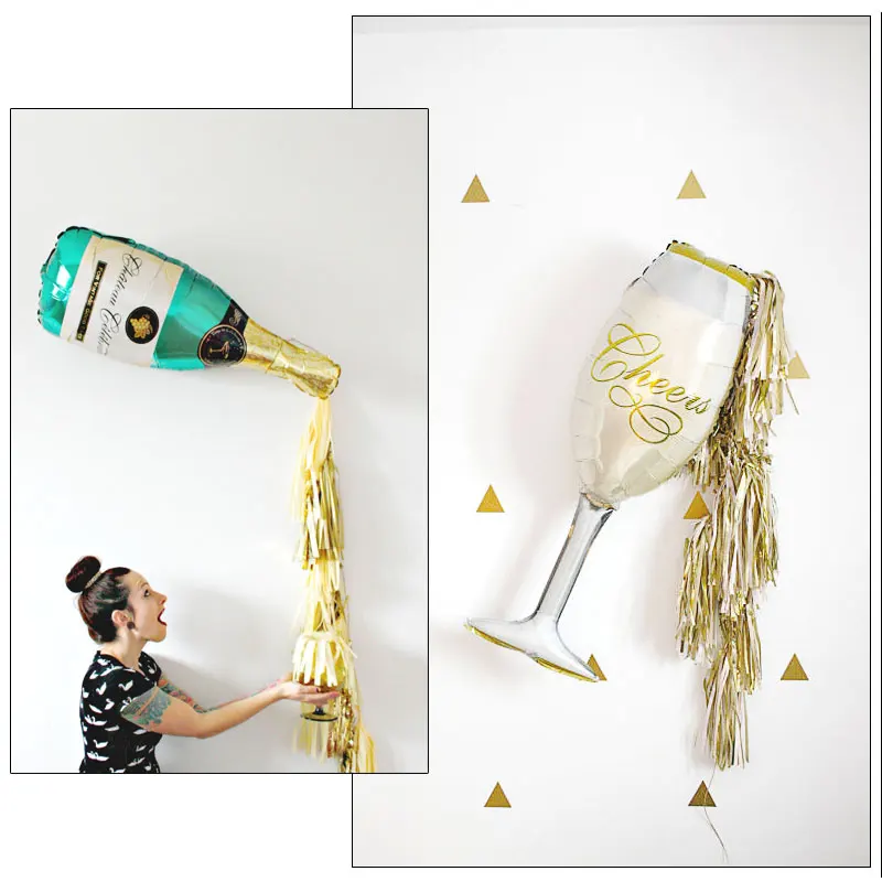 

Champagne Party Balloons Set Glass Bottle Foil Balloons with Paper Tassels Wedding Party Birthday Decorations Globos Celebrate