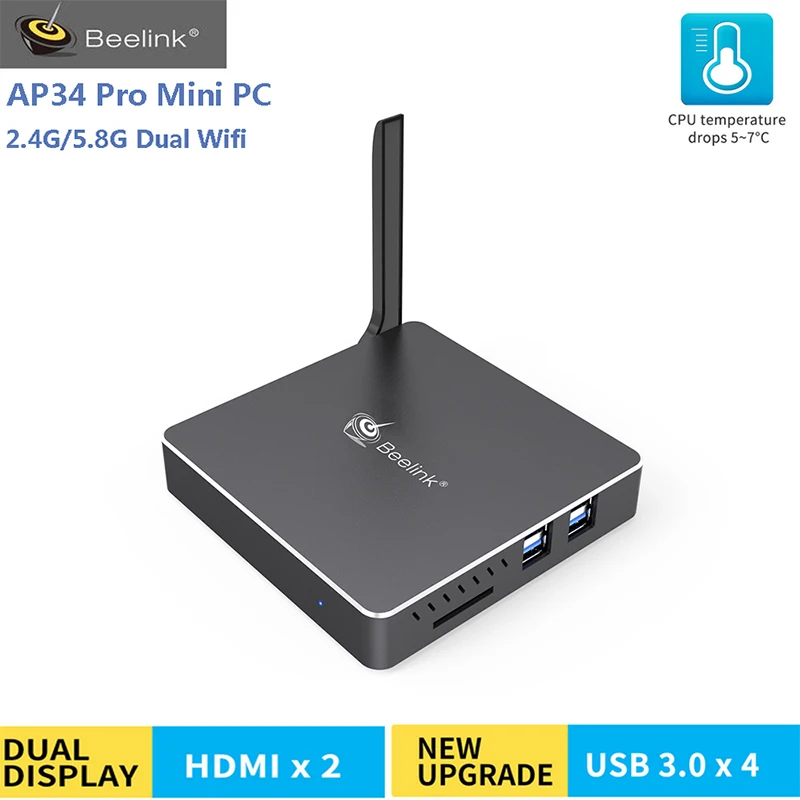 

Beelink AP34 Pro Mini PC 4k Support Intel Apollo Lake N3450 64GB ROM 2.4G/5.8G WiFi 1000Mbps 4*USB3.0 Dual HDMI BT4.0 Box