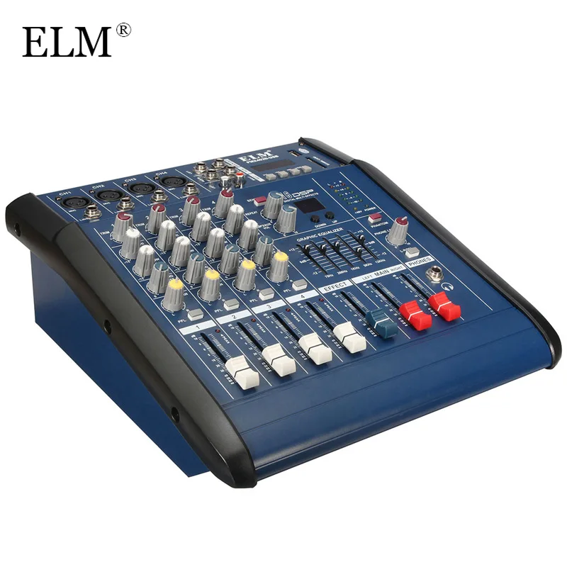 

ELM Professional Karaoke Audio Mixer Power Amplifier 4 Channel Microphone Sound Mixing Console With USB 48V Phantom Power