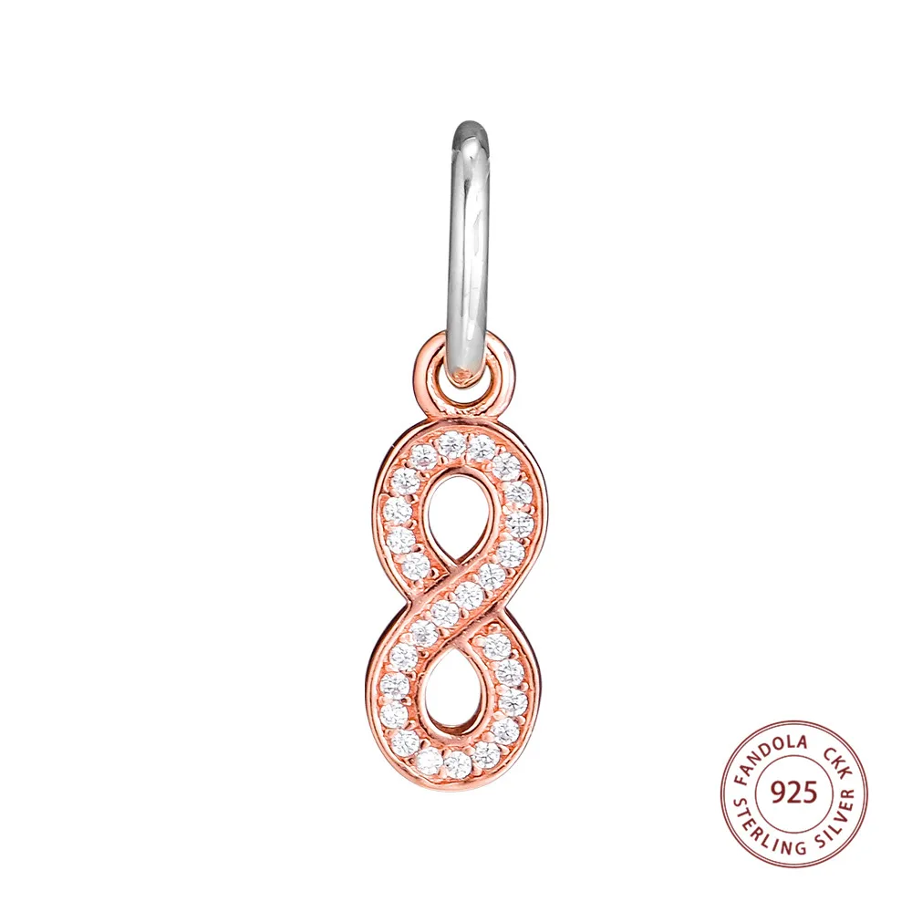 

berloque 925 Sterling Silver Rose Gold Infinity Clear CZ Charms Beads Fits Women Bracelets Bead Original Jewelry perles pour