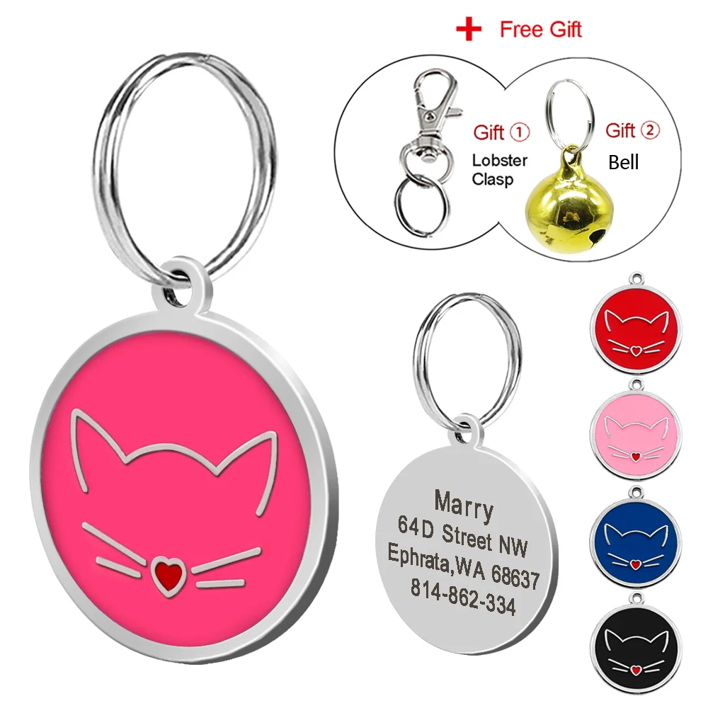 

Custom Cat Tag Personalized Engraved Dog ID Tags Pet Collar Pendant For Kitten Puppy With Free Bell Gift