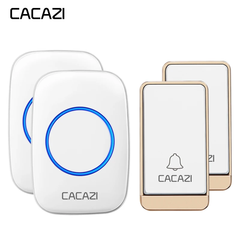 

CACAZI Self-powered Wireless Waterproof Doorbell No battery 2 Button 2 Receiver LED light EU Plug Cordless DoorBell 38 Chimes