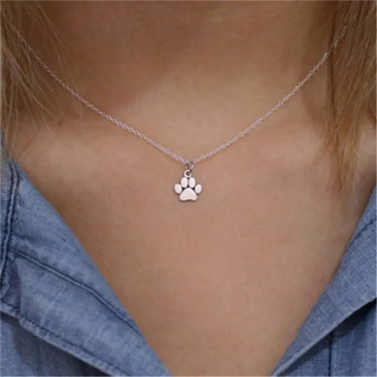 Frauen Haustier Hund Abdrücke Katze Pfote Anhänger Kette Halskette Schmuck WG