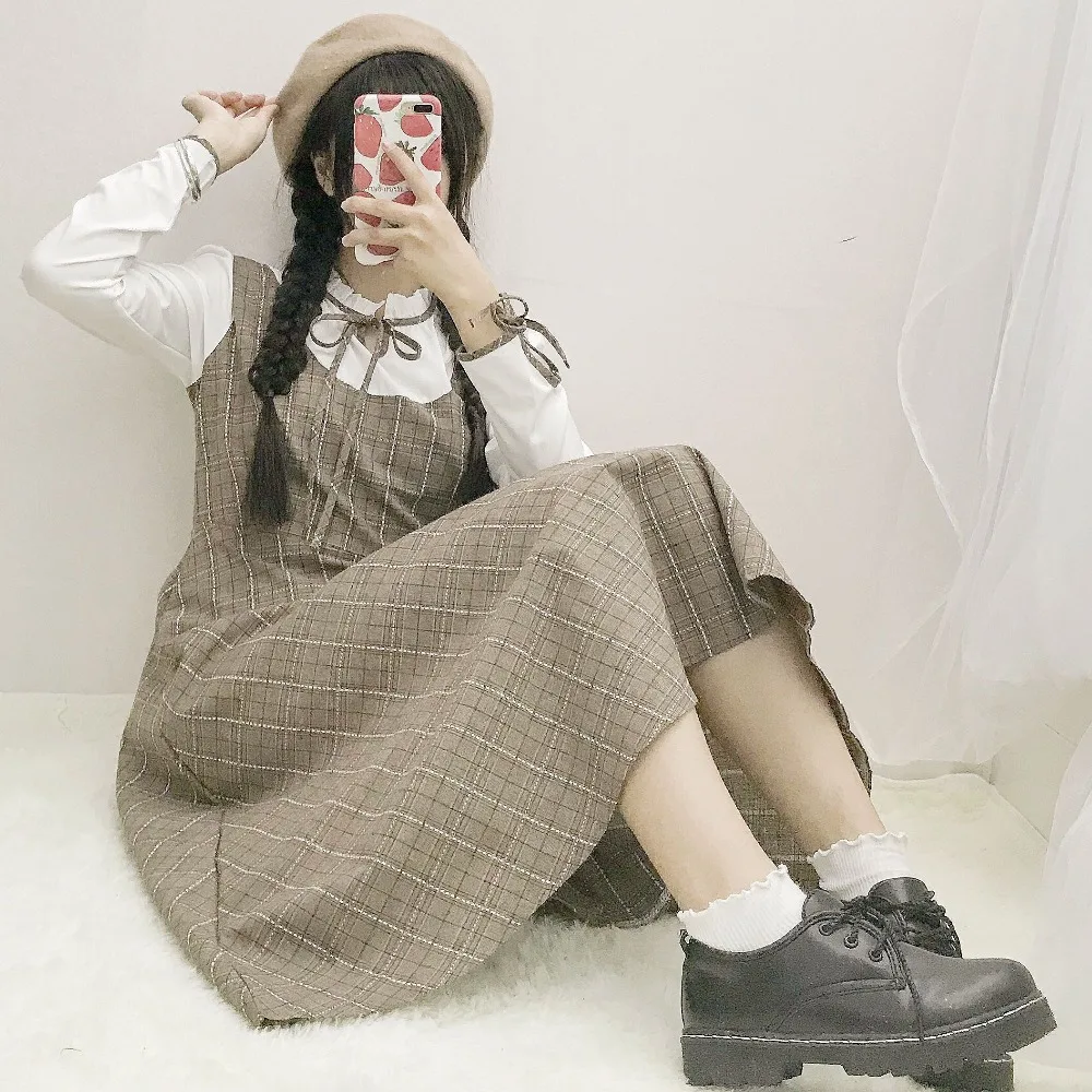 Для женщин Kawaii элегантный дизайн в клетку с оборками и бантом искусственного