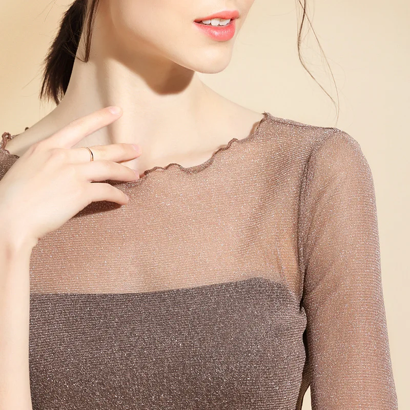 2018 new Fashion Five sleeves Summer Sexy T-shirts see through mesh Women Solid Color Fashion T-shirt AL28679 2018 new Fashion Five sleeves Summer Sexy T-shirts see through mesh Women Solid Color Fashion T-shirt AL28679