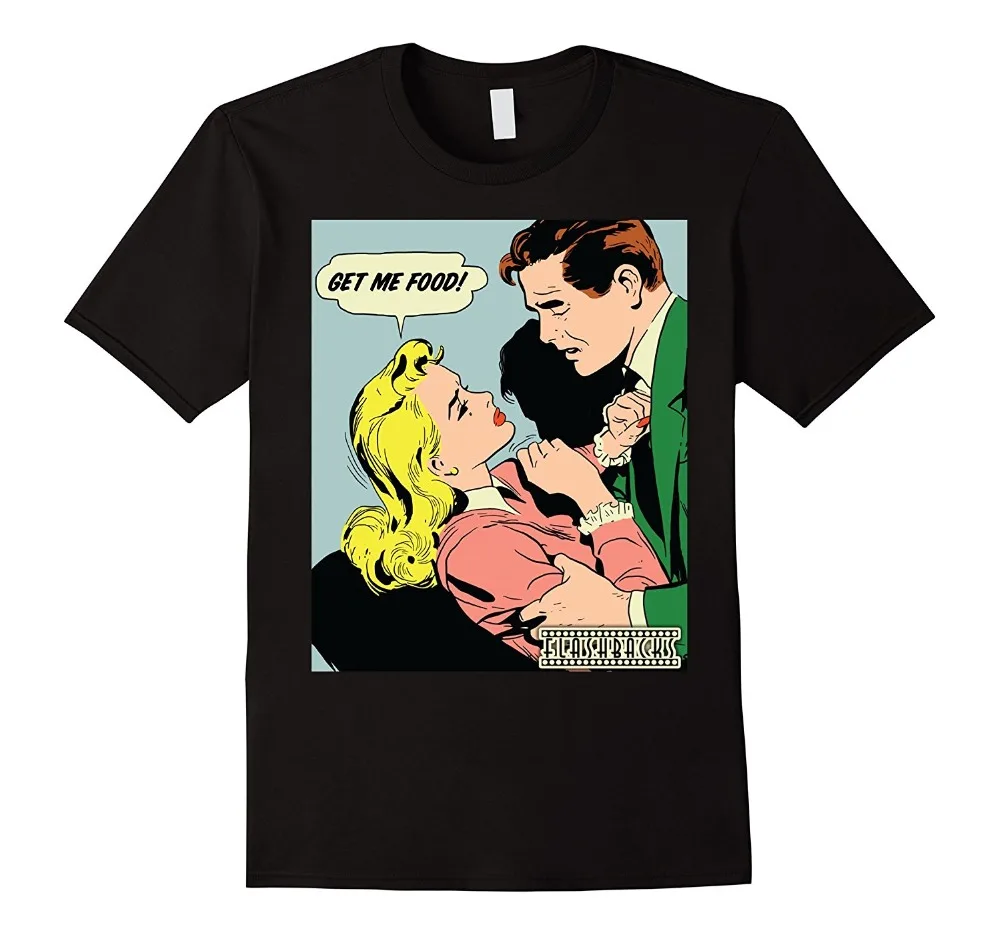 

T Shirt Hipster Cool Tops Men'S Short Sleeve Printing O-Neck Vintage 50S Pop Art Get Me Food Shirt