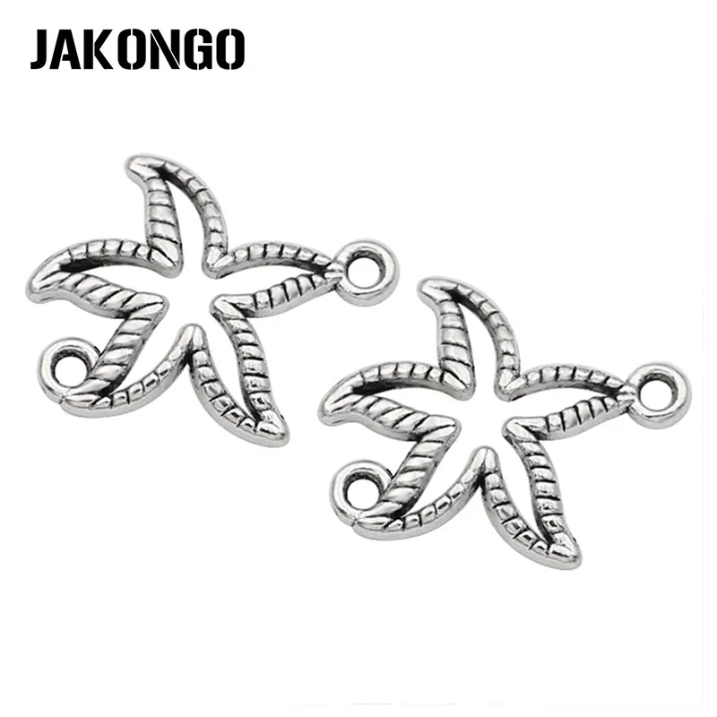 

JAKONGO Antique Silver Plated Hollow Starfish Connectors for Making Bracelet Handmade DIY Jewelry Accessories 18*13mm 20pcs/lot