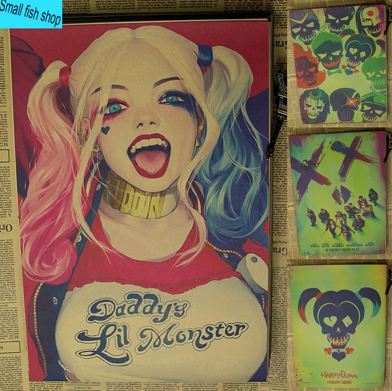 

Suicide Squad Margot Robbie Batman Movie Poster Home Furnishing decoration Kraft Movie Poster Drawing core Wall stickers