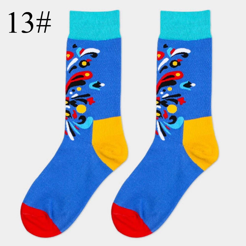 1 пара, Харадзюку, цветные полосатые хлопковые мужские носки, художественные жаккардовые носки, популярные цветные длинные носки в горошек в стиле хип-хоп, счастливые носки, антибактериальные носки - Цвет: 13