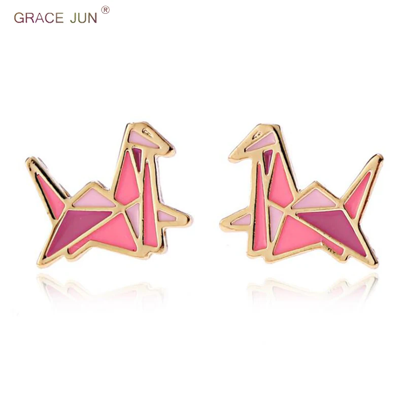 

Korea Style Small Clip on Earrings and Pierced Earrings for Girl Cute Thousand Paper Cranes Shape Earrings Factory Wholesale New