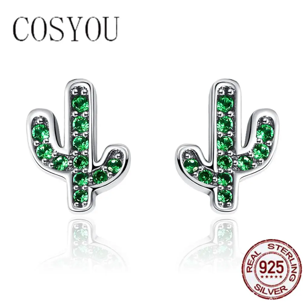 

COSYOU 2019 Dazzling Green Cactus Crystal Stud Earrings for Women Authentic Silver 100% Authentic 925 Sterling Silver SCE097