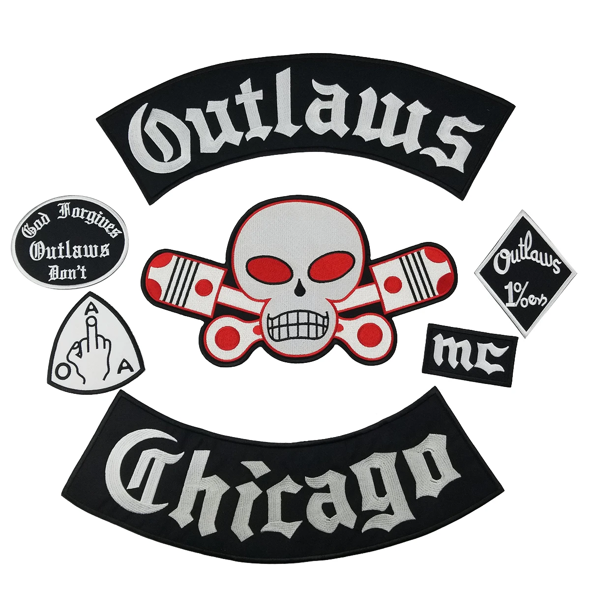 Outlaws Chicago Patch Full Set Embroidery Patches Skull Patch Large