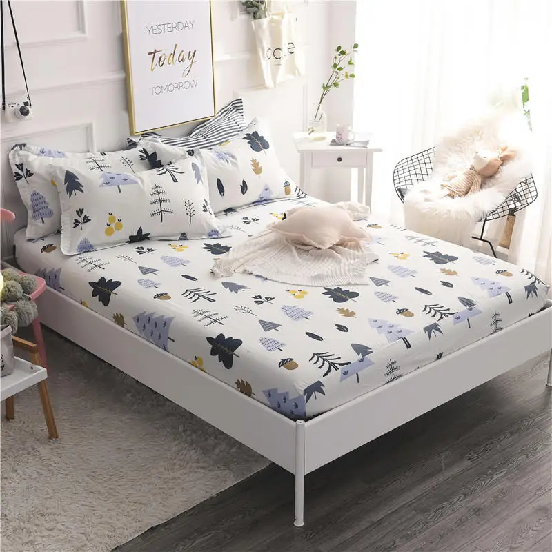 

Cotton Fitted Sheet Pillowcase Mattress Cover Bed sheet Bedlinen With Elastic Band Single Double Twin Queen Size 160cm*200cm