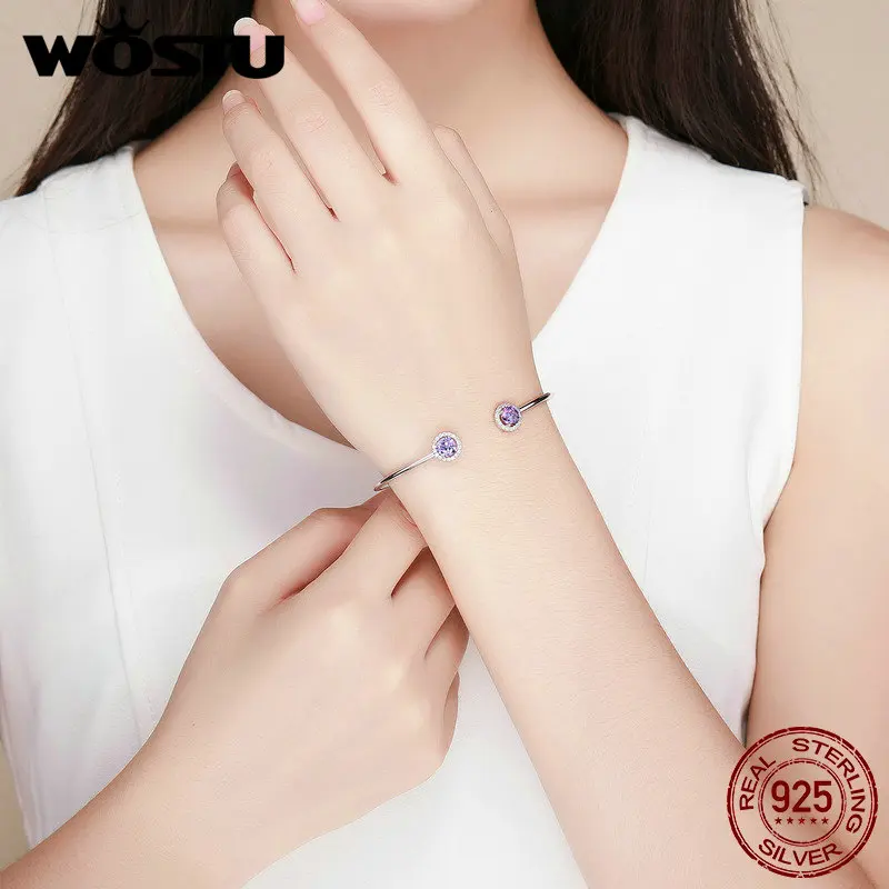 WOSTU 925 пробы Серебряный ослепительный Сказочный Фиолетовый Регулируемый Браслет-манжета и браслет для женщин Серебряное модное ювелирное изделие DXB098