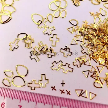 

100pcs Gold Triangle Circle Square Drop Cross Multi Shape Frame Metal Stud Nail Art Rhinestones Decorations DIY Salon Tips