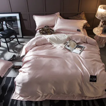 

Side A Washed-silk Side B 100% Cotton 4 pcs Bedding Linen Duvet Cover Pillowcase Solid Color Luxury Home Bedding Set