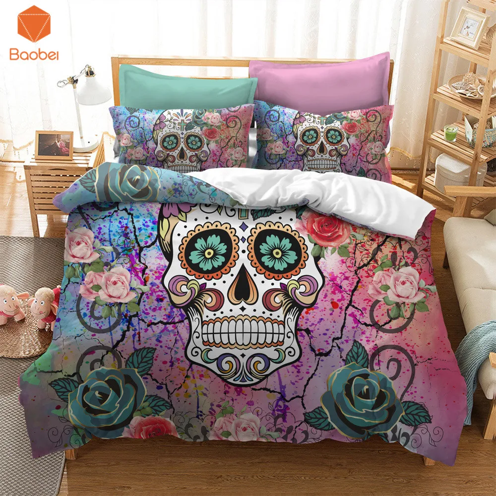 2 3 Pcs 3d Printing Comforter Flowers Skull Bedding Set With