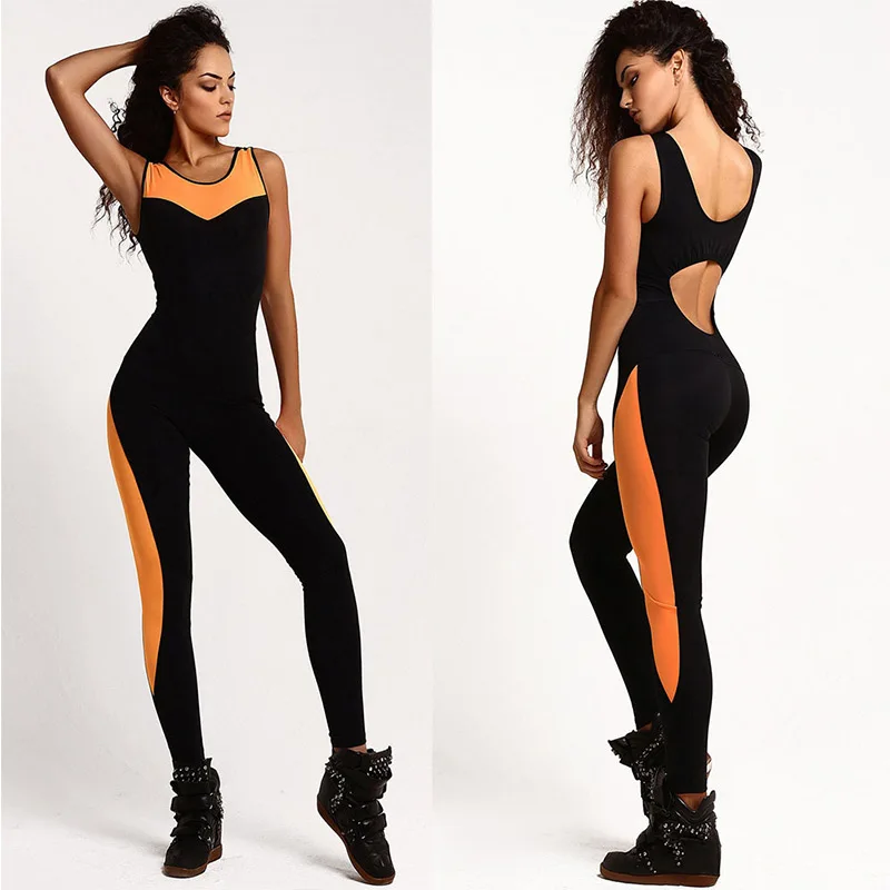 

One Piece Yoga Gym Fitness Sports Set Running Tight Jumpsuits Workout Sleeveless Slim Elastic Mesh Patchwork Suit KH889