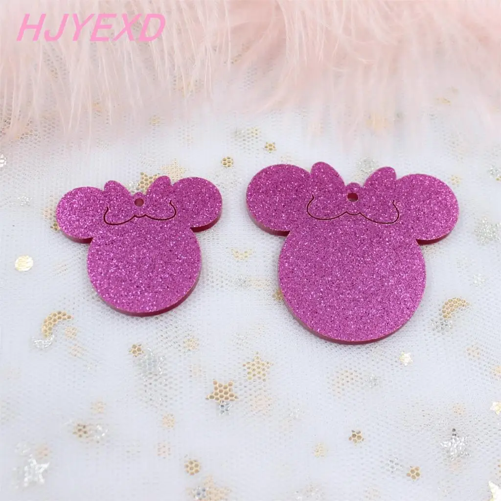 

38mm /50mm Hot Pink Glitter Female Mouse Earrings Mouse Key Chains Party DIY Gifts Laser Cutout 1.5/2.0 inches -AC1572