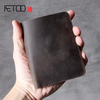

AETOO Simple classic Short wallet handmade head layer cowhide mad horse Leather Vintage Wallet