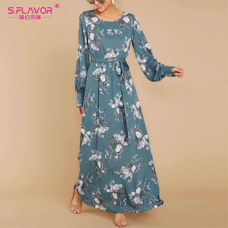 

Southpire Autumn Winter Dress Elegant Floral Printed Party Vestidos For Female Long Sleeve Casual Long Dress