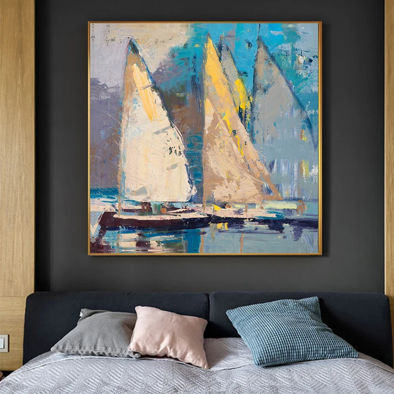 GOODECOR Square Big Size Modular Picture for Home Decor,Canvas Sailboat Painting Art,Dropshipping free shipping canvas prints