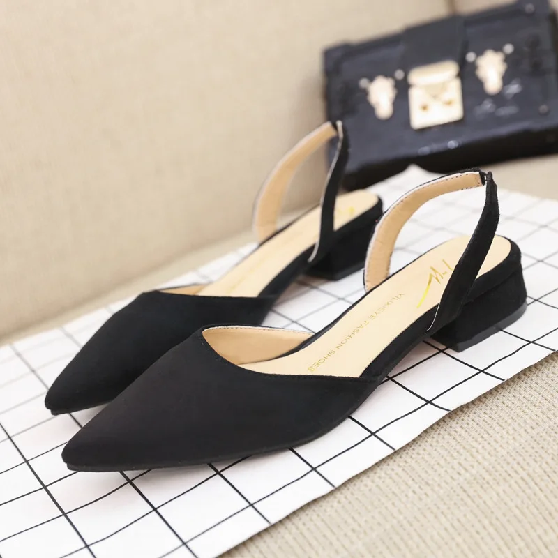 Taomengsi/Новые сандалии с острым носком мягкая повседневная женская обувь на низком каблуке, модные стильные сандалии для студентов - Цвет: Черный