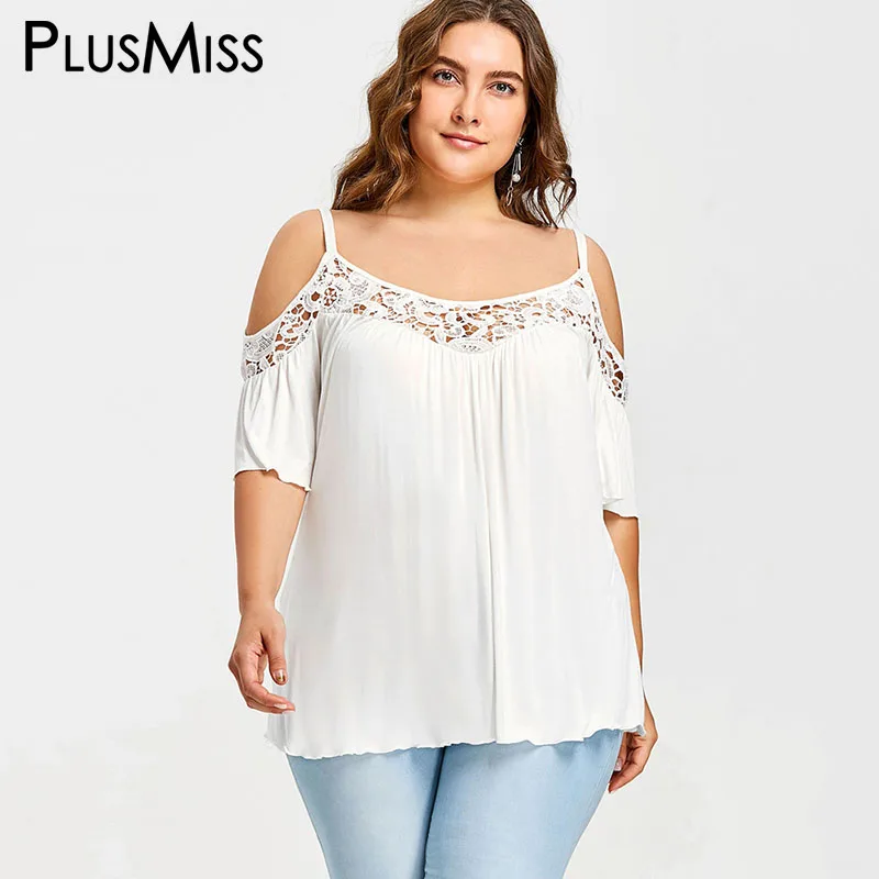 PlusMiss плюс Размеры 5XL 4XL Сексуальная с плеча кружева Boho пляжный топ женские большие