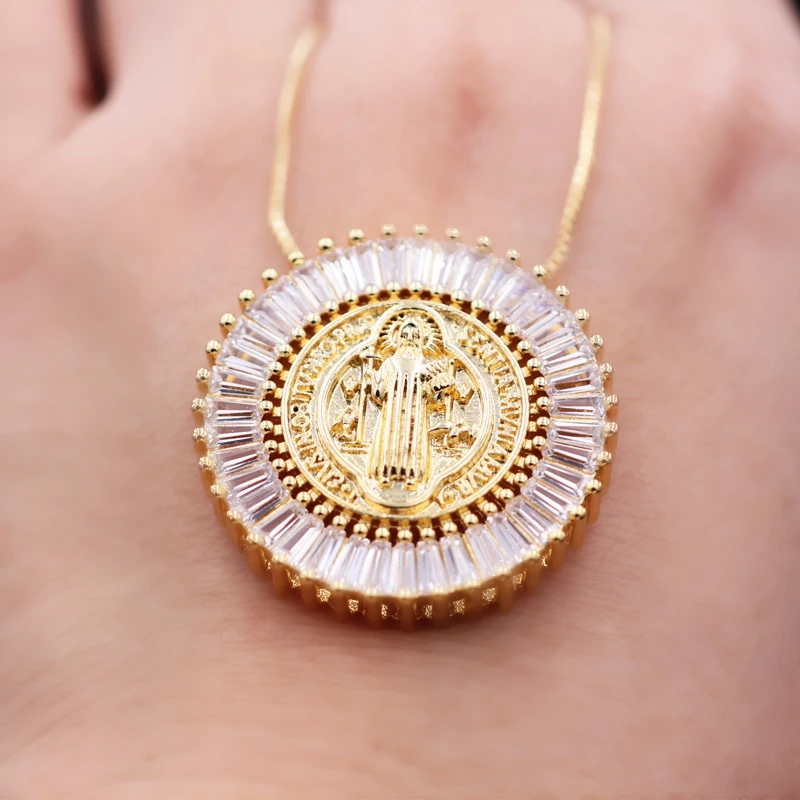 Круглый кулон ожерелья для женщин высокое качество кубического циркония модные ювелирные изделия золото и серебристый цвет женственные аксессуары