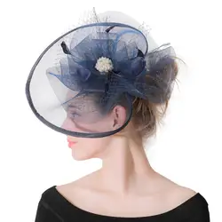 Женская шляпка Шапки Темно-синие торжественное платье Fascinators для свадьбы Для женщин шляпа элегантное белье церковь Кентукки Дерби