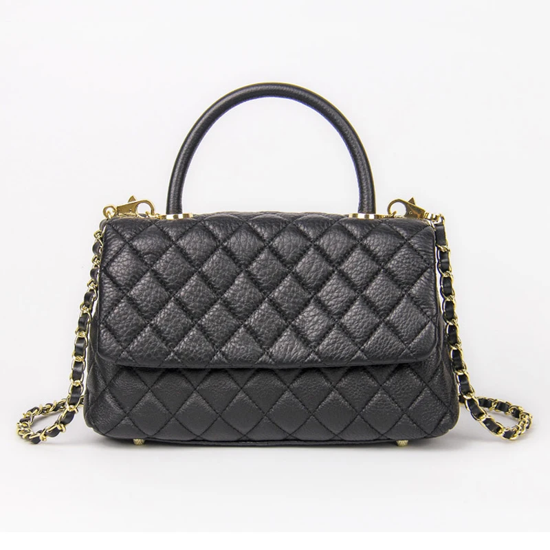 Genuine Leather Lady bag 2019 new Fashion luxury design handbag First layer Cowhide Rhombus chain package Shoulder Messenger Bag